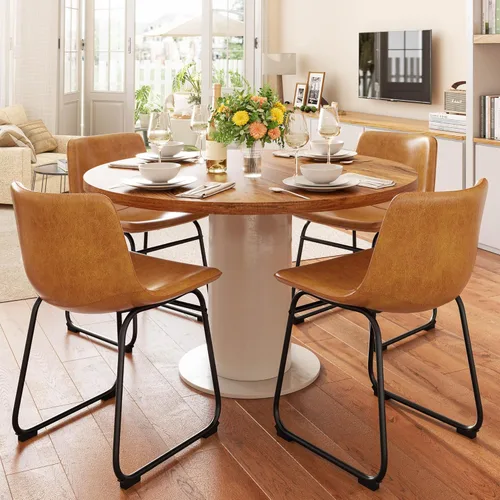 Miniatura 4 de REONEY Juego de 2 sillas de comedor, sillas de comedor sin brazos de piel sintética con respaldo, silla moderna de cocina comedor de 18 pulgadas