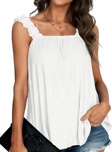 Miniatura 4 de LYANER Blusa sin mangas con cuello cuadrado y tirantes fruncidos para mujer