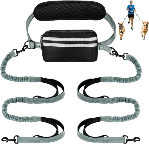 Miniatura 20 de Correa de perro manos libres con bolsa, correa elástica retráctil con dobles asas acolchadas, correas de perro con elástico para cachorros medianos