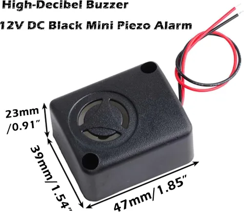 Miniatura 2 de Mini sirena piezoeléctrica negra de 12 V CC, 110 dB, caja fuerte, alarma antirrobo, zumbador de alto decibelio para automóvil (paquete de 5)