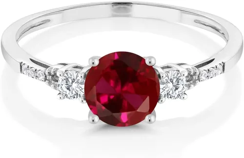Miniatura 160 de Gem Stone King Anillo de compromiso de 3 piedras preciosas redondas de oro blanco de 10 quilates con piedra natal de 0.236 in con piedra natal