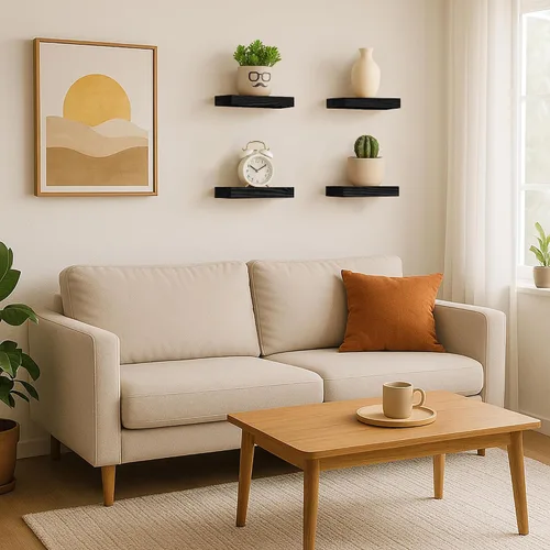Miniatura 2 de BGMG Estantes flotantes de madera de 12 pulgadas, estantes flotantes negros, estantes de pared de madera maciza para baño, sala de estar