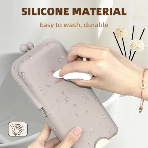 Miniatura 3 de sostenedor del cepillo del maquillaje del silicón, bolso cosmético portátil suave y elegante impermeable del viaje, bolso del maquillaje de pie