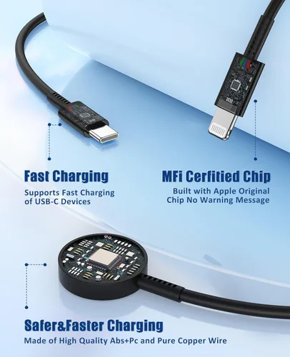 Miniatura 6 de Cargador para Apple Watch de carga rápida, cable de carga múltiple 3 en 1 con cargador USB C de 20 W, cable de carga iWatch de 6 pies para iWatch