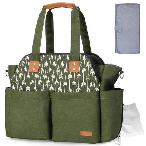 Miniatura 13 de Lekebaby - Bolso para pañales para bebé - 17 bolsillos, gran pañalera de viaje con cambiador portátil, bolso cruzado para hospital y maternidad