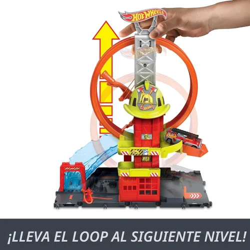 Miniatura 5 de Hot Wheels City con 1 coche de juguete, ascensor impulsado por niños, rampa tipo agua, características de pista de juego, se conecta a otros
