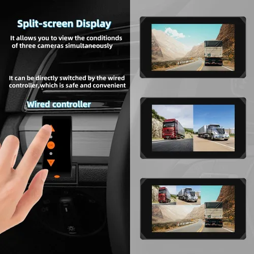 Miniatura 6 de VSYSTO Truck Carplay, 5 "pantalla táctil WiFi 3CH Truck Dash Cam, navegación GPS, Monitoreo de estacionamiento, Cámaras frontal e izquierda
