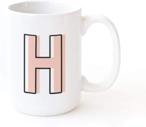 The Cotton & Canvas Co. Candy Pop - Taza de café personalizada con monograma inicial con letra H y cerámica, para ella, para él