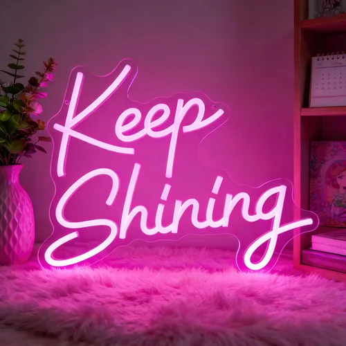 Keep Shining Neon Sign, Pink LED Neon Light for Wall Decor, Dimmable USB Aesthetic Neon Signs for Bedroom, Living Room, Game Room, Bar, Party Decor,