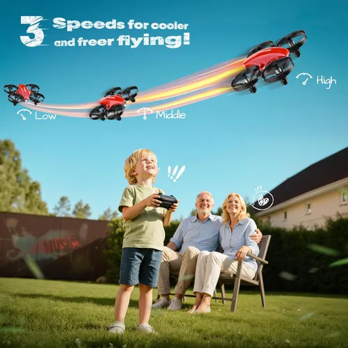 Miniatura 3 de Veeniix V995 Mini dron rojo para niños y principiantes, cuadricóptero de control remoto para interiores con giros en 3D, rotación de 360°, vuelo