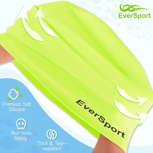 Miniatura 4 de EverSport Gorro de natación grande para niñas de 6 a 14 años, gorra de natación de silicona de pelo largo para trenzas que mantiene el cabello seco