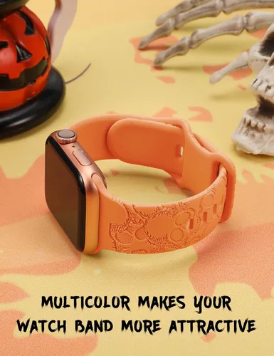 Miniatura 4 de Wearlizer Halloween Skull Engraved Band Compatible with Apple Watch Bands 40/38/41/45/44/42/46/49mm Women Men Cute Soft Silicone Sport Stylish Strap