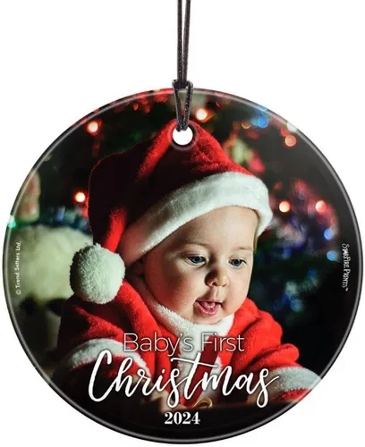 Baby's First Christmas 2025 - Impresión de cristal colgante – Personalizar con año y foto – Diseño minimalista – Impresiones Starfire de 3.5