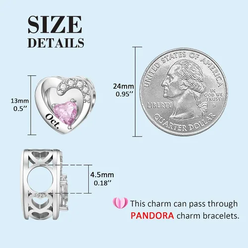 Miniatura 4 de SEVENWELL Birthstone Charms with Birth Month Flower Engraved Fit Charms Pandora Bracelet 925 Sterling Silver Beads Charms Happy Birthday for Women