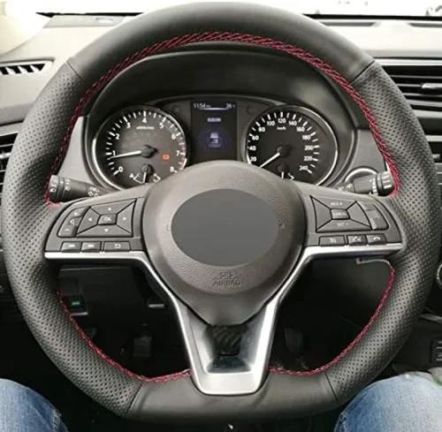 Miniatura 2 de Funda de volante de costura a mano para Nissan X-Trail Qashqai March Serena Micra Kicks 2017-2019 para Altima Teana 2019 Black Line