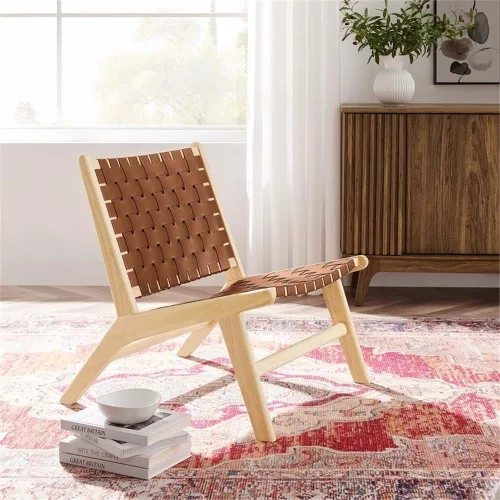 Miniatura 2 de Modway Saoirse - Sillón decorativo de madera de piel sintética en color marrón natural