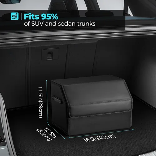 Miniatura 2 de Fyzeoty Organizadores de coche para maletero para SUV Sedán, caja de almacenamiento de cuero, tapa magnética, plegable y ajustable, 16.5 pulgadas