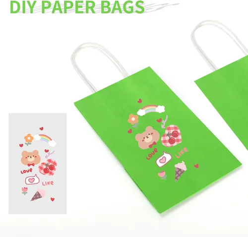 Miniatura 5 de Paquete de 100 bolsas de papel kraft pequeñas de 5.25 x 3.25 x 8.25 pulgadas, color verde hierba con asas, a granel, bolsas de regalo de Toovip