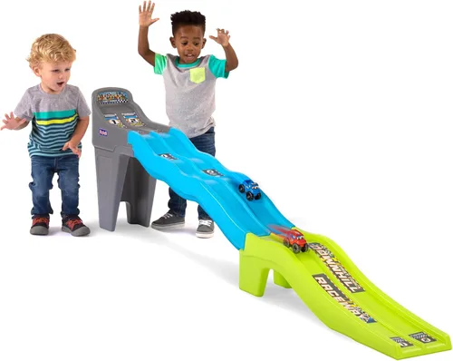 Simplay3 Carrera de descenso de pista rápida, pista de carreras dual para niños pequeños, 2 autos de carreras de juguete incluidos, fabricado en