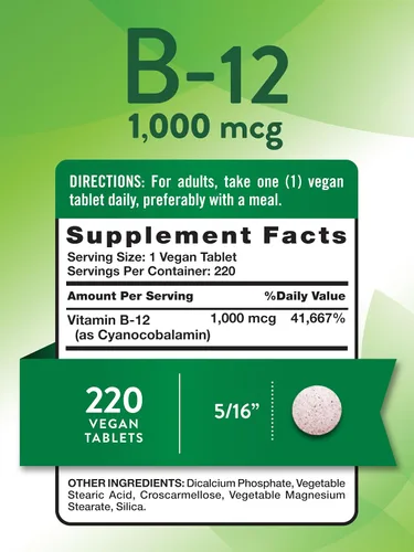 Miniatura 2 de Nature's Truth Tabletas de vitamina B12 1000 mcg 220 unidades Suplemento vegano, sin OMG y sin gluten