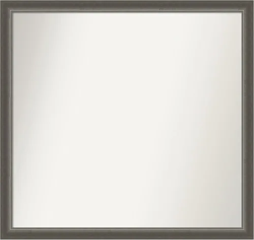 Miniatura 150 de Amanti Art Espejo de baño plateado para sobre fregadero, 25 x 25 pulgadas, espejo de tocador cuadrado estrecho de níquel cepillado, marco de madera