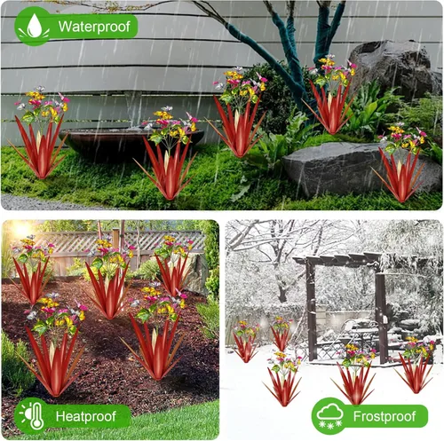 Miniatura 3 de TOMBABY Mariposa de Jardín Exterior Agrandada Engrosada Resistente al Viento Metal Agave Arte de Jardín Metal Planta Escultura de Campo Estatua Rojo