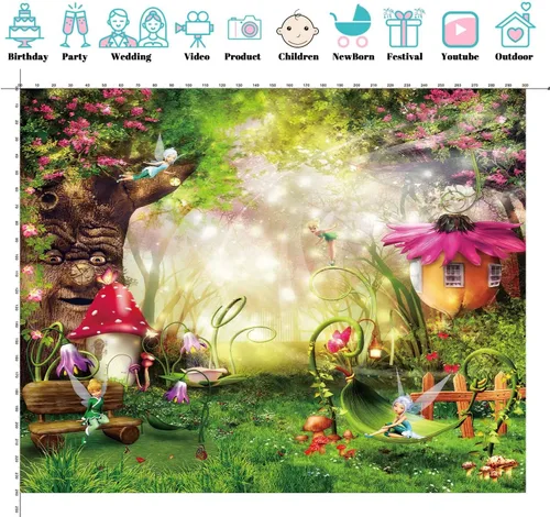 Miniatura 3 de Fondos de fotografía de bosque de cuentos de hadas de 5 x 3 pies para recién nacidos, fondos de baby shower, estudio fotográfico, setas, elfos