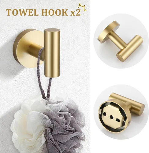 Miniatura 5 de TURS Juego de 8 piezas de accesorios de baño cepillados en oro, juego de barras de toalla de baño de 24 pulgadas y 20 pulgadas de acero inoxidable