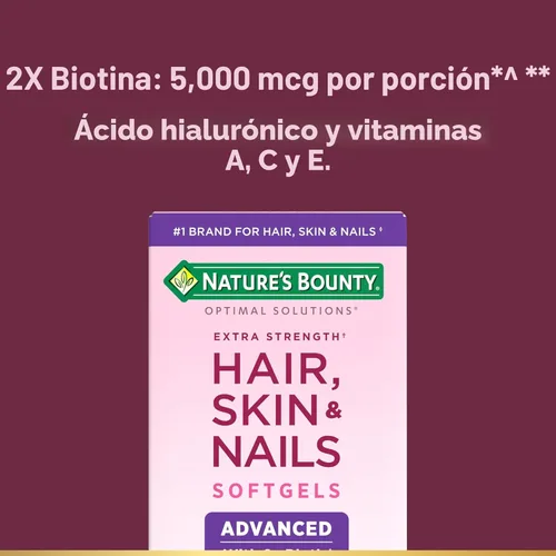 Miniatura 3 de Nature's Bounty Cabello, Piel y Uñas Avanzado, Suplemento Vitamínico con Infusión de Argán con Biotina y Ácido Hialurónico, 150 Cápsulas Blandas