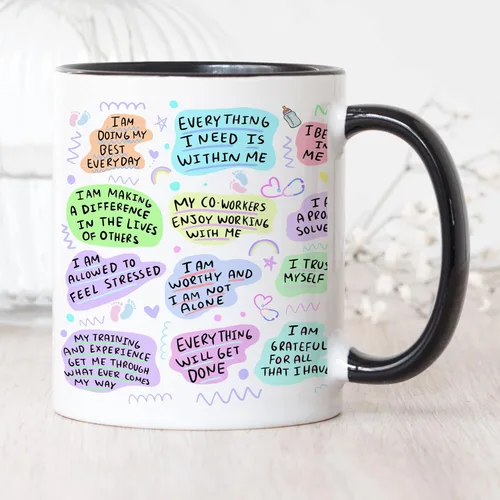 Miniatura 6 de YouNique Designs NICU - Taza de café portátil de 11 onzas, afirmaciones diarias, regalos de enfermera de la UCIN, taza de enfermera de cuidados