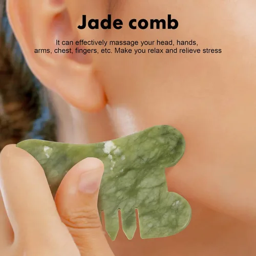 Miniatura 3 de Healifty Jade Gua Sha Peine para masaje del cuero cabelludo y cuidado del cabello, herramienta de raspado de jade natural de 3.5 pulgadas para 4