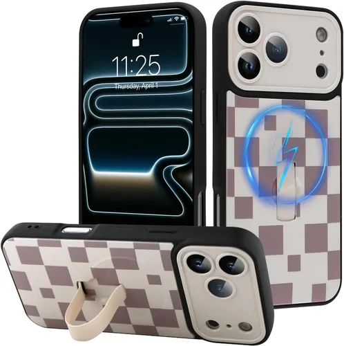 Miniatura 37 de Funda diseñada para iPhone 17 Pro Max con soporte plegable y correa para dedos, bonito patrón de lazo de corazón de flor rosa para mujeres y niñas