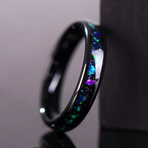 Miniatura 2 de THREE KEYS JEWELRY Anillos de tungsteno para hombre y mujer, 8mm 4mm,Serie Galaxy creado con incrustaciones de ópalo, anillos de boda