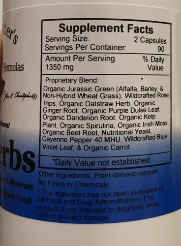 Miniatura 3 de Christopher's Original Formulas Vitalerbs, suplemento herbario rico en nutrientes, 180 cápsulas vegetales