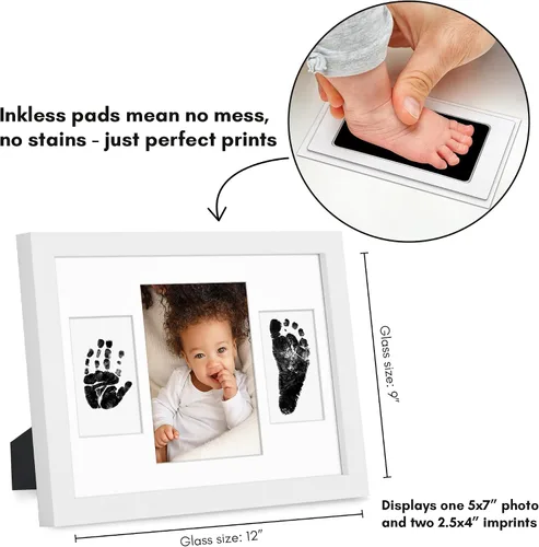 Miniatura 2 de Americanflat Kit de manos y huellas de bebé sin tinta con 3 almohadillas de tinta sin ensuciar, marco de 9 x 12 pulgadas con alfombrilla para 3