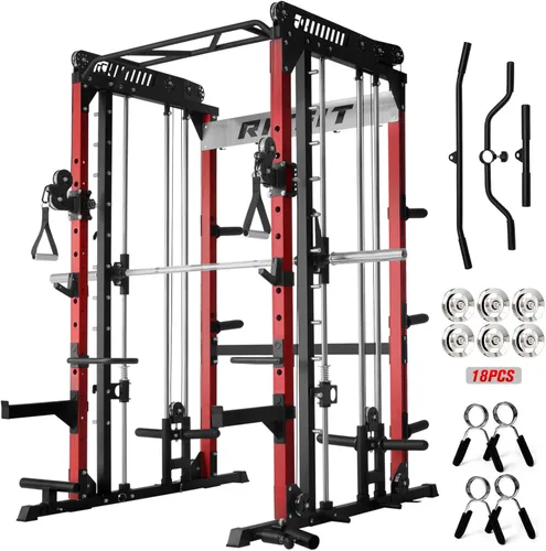 Miniatura 14 de RitFit Máquina M1 Pro Smith con sistema de cruce de cables, jaula multifunción para sentadillas para gimnasio en casa, rack de energía y paquetes