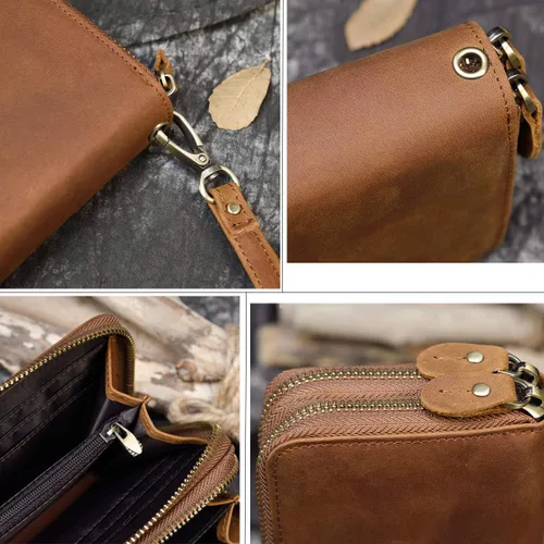 Miniatura 3 de LUUFAN Billetera larga de cuero genuino para hombre, cartera plegable grabada