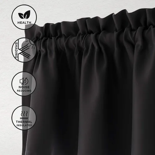 Miniatura 2 de Hiasan - Cortinas de cenefa negras con bolsillo para barra, cortinas opacas para ventanas de cocina, 52 x 18 pulgadas de largo, 1 panel Negro