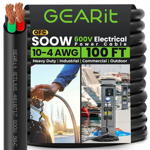Miniatura 12 de GEARit Cable de alimentación portátil 6/3 6 AWG (100 pies - 3 conductores) SOOW 600V Cable eléctrico de calibre 6 para derivaciones de motor, luces
