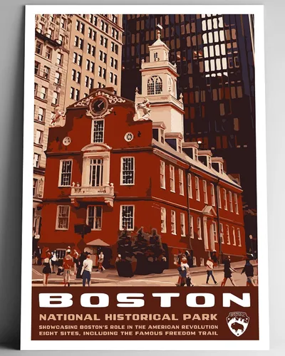 GO SEE DESIGN Boston National Historical Park - Póster de viaje estilo vintage, 8 x 10, 12 x 18, 18 x 24, 24 x 36 pulgadas, 4 x 6 pulgadas,