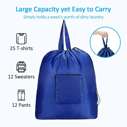 Miniatura 5 de GOGOODA Bolsas de viaje para lavandería con cierre de cordón XL, plegables, con asa, resistentes y lavables, para dormitorio universitario, viajes