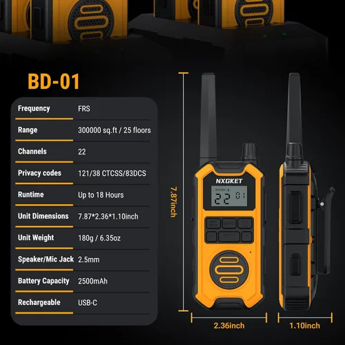 Miniatura 7 de NXGKET Walkie Talkies de alta resistencia para adultos, radios bidireccionales de largo alcance, IP67 impermeable, 2M a prueba de caídas, NOAA