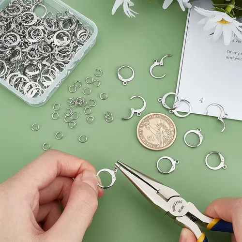 Miniatura 2 de DICOSMETIC 100 ganchos redondos para aretes de acero inoxidable con cierre de palanca para las orejas, con lazo de 0.047 pulgadas y 100 anillos