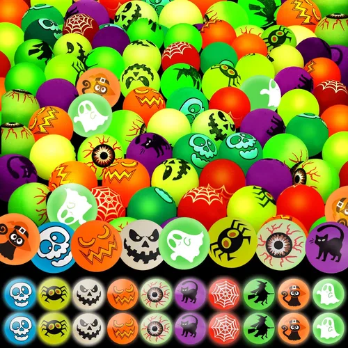 Miniatura 10 de 72 bolas que rebotan que brillan en la oscuridad, suministros de recuerdos de fiesta de Halloween, 8 diseños temáticos de Halloween para recompensas