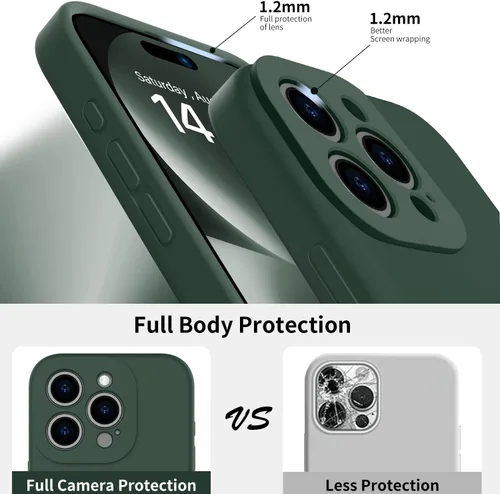 Miniatura 4 de bicol Funda para iPhone 15 Pro con protector de pantalla, protección mejorada del lente de la cámara, funda protectora de silicona líquida suave