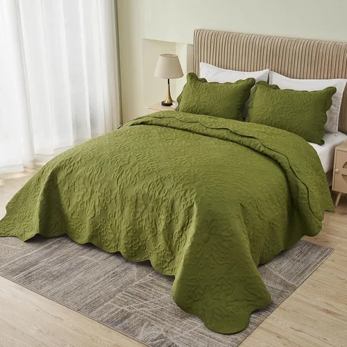 Miniatura 20 de Kingnex Juego de colcha tamaño King de 106 x 96 pulgadas, suave, ligera, acolchada, 3 piezas, 1 edredón y 2 fundas de almohada, color gris oscuro
