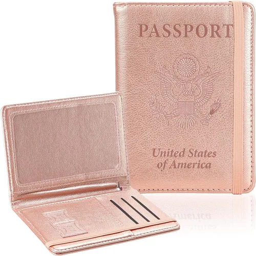 Miniatura 13 de Soporte para pasaporte para viajes, funda de pasaporte con bloqueo RFID con soporte para bolígrafo, funda de cuero para pasaporte, accesorios