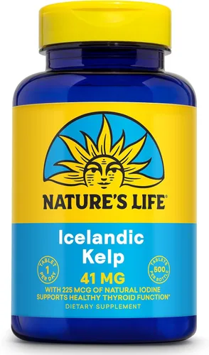 Nature's Life Icelandic Kelp 41 mg - Tabletas de yodo, suplemento de algas marinas para apoyo tiroideo, natural, sin gluten, superalimento verde sin