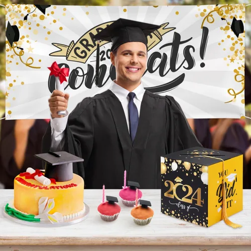 Miniatura 5 de Unomor Caja de tarjetas de graduación 2024 Felicidades para fiesta de graduación, suministros para fiesta de graduación 2024, suministros