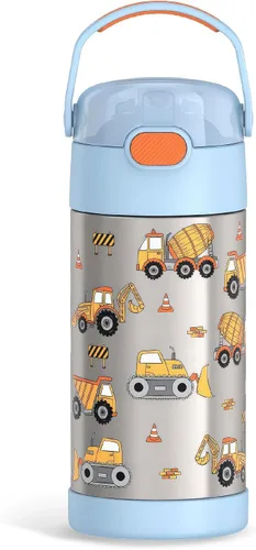 Miniatura 26 de THERMOS FUNTAINER - Botella de agua con pajilla, 12 onzas, botella de agua de acero inoxidable aislada al vacío para niños con tapa, color negro